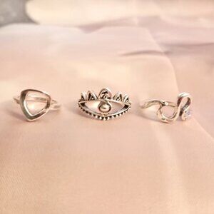 3-Piece Silver Boho Ring Set Midi & Statement Sizes 7 & 4 NWT in Box Gift